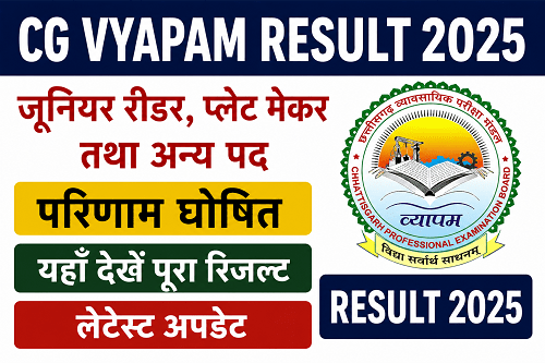 CG Vyapam Junior Reader, Plate Maker & Other Post Result 2025
