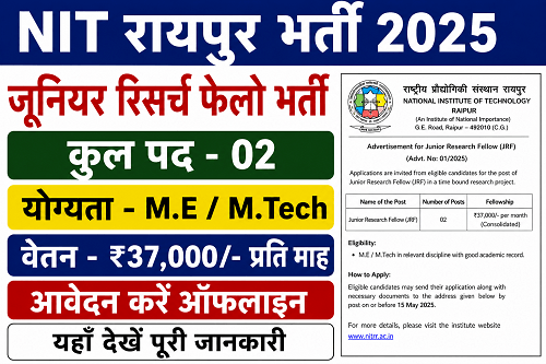 NIT Raipur Junior Research Fellow Recruitment 2025